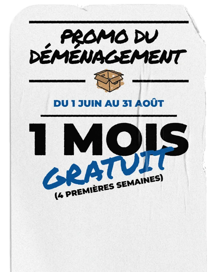 Promotion d'entreposage pour la saison des déménagements offrant le premier mois gratuit du 1er juin au 31 août.
