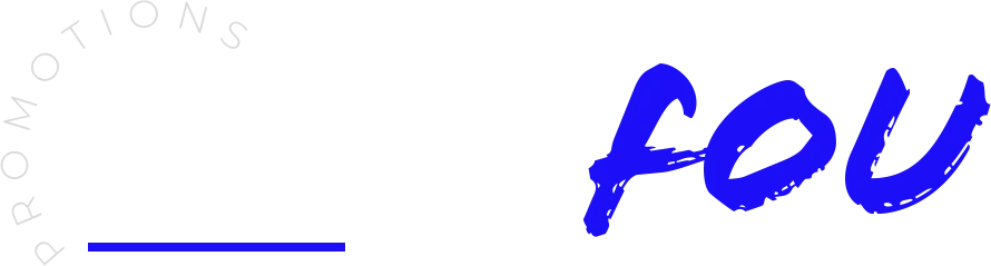 Logo promotionnel du Vendredi fou en blanc et bleu.